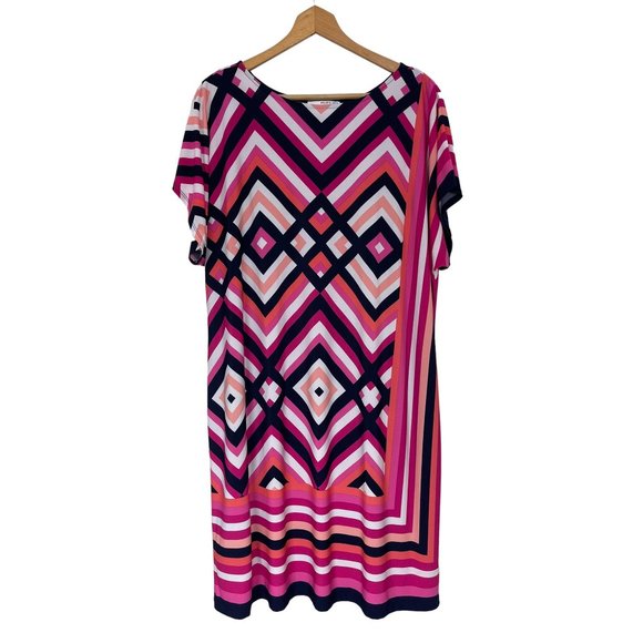 Size 2X 18 20 GEOMETRIC PRINTED DOLMAN SHIFT DRESS Day/Evening Party PLUS SIZE - Picture 4 of 4